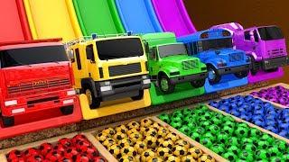 Learn Colors with PACMAN and Street Vehicle Surprise Soccer Ball in Magic Water Slide for Kids