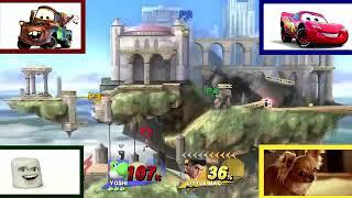 mater rosa lightning mcqueen and marshmallow play super smashbrothers(100 subs special)