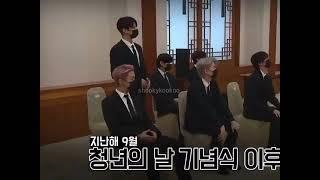 Curious Jungkook standing up to watch Namjoon