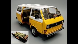 Volkswagen VW T3 Bus 1/25 Scale Model Kit Build How To Assemble Paint Decal Glass Open Doors