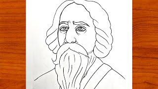 Rabindranath Tagore Line Drawing|How To Draw Rabindranath Tagore|Easy Drawing For Kids Step By Step