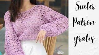 SUETER LILA A CROCHET Patrón gratis recreación