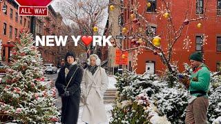 [4K]NYC Walk️ White Christmas Eve in New York City️Beautiful Snowfall in West Village |Dec 2024