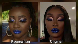 TailorMadeJane Inspired Makeup Look- Nude Cut Crease , Blue glitter liner and Lips - Juvias Warrior