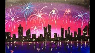 Beginner Cityscape Firework Acrylic Painting