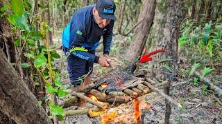 Aprenda Fazer PIRANHA PRETA Assada na GRELHA DE MADEIRA Pesquei e Preparei.  Pescaria!