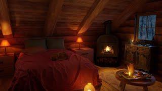 Cozy Winter Hut with a Cat - Sounds of a Fireplace and a Blizzard for Sleep