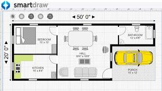 How to Create a Floor Plan in SmartDraw - 50 x 20 House Plan (1 Bedroom - East Facing)