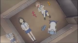 Yuuko, Mio, and Mai laughing to insanity inside an elevator