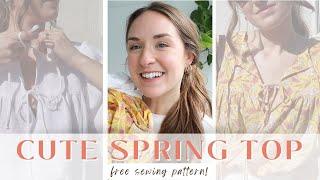 Let's sew 2 spring blouses using a FREE PATTERN! | upcycled bed sheet & hand block printed cotton