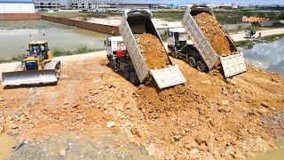 opening new Project Landfilling using Heavy Bulldozer SHANTUI DH17C2 and Dump truck SHAMAN Dumping.