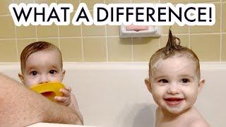 Then And Now: Twin Baby Girls Bath Time (10 Months Apart) /// McHusbands