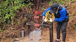 Build Primitive Water plant - Free Electric Energy  Log Cabin Build | Alone Building Off Grid Cabin.