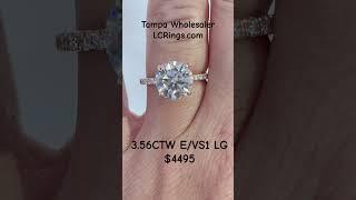 $4495 3.56CTW Colorless Round Brilliant Lab Grown Diamond Hidden Halo Engagement Ring IGI Certified