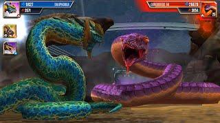 NEW GIANT HYBRID SNAKE DILOPHOBOA VS OUROBOROS 66 (SNAKE BOSS) | BATTLE JURASSIC WORLD THE GAME