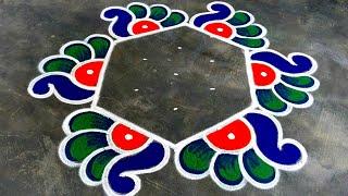 New year muggulu 2025Beautiful New peacock kolamhappy new year rangoli designsSuper Color Rangoli