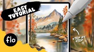 EASY Watercolor Mountain Painting Tutorial on your iPad in PROCREATE