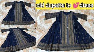 Beautiful and stylish frock like dress for young girls from old dupatta|reuse idea|dress from dupata