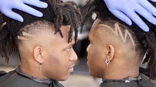 MUST SEE TRANSFORMATION HAIRCUT | SIMPLE FREESTYLE DESIGN | MID BALD FADE DREADS TUTORIAL