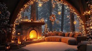 Winter Porch Jazz  Cozy Fireplace & Relaxing Holiday Tunes Playlist ️