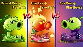 PVZ 2 | Team Primal Pea + Vine vs Fire Pea + Vine vs Goo Pea + Vine | Who Will Win?