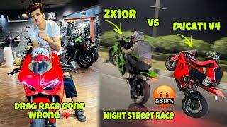 Zx10r Vs Ducati V4  Street Race || Unknown Rider wants to Race 