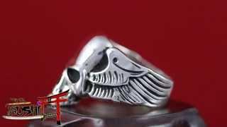 925 Sterling Silver Biker Skull Ring "Wings of Death"