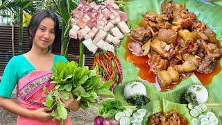 Pork Curry | Fermented Bamboo Shoot with pork | Green Leafy vegetable | Village Style pork cooking |