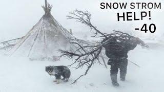 -41c Hot Tent WINTER SOLO CAMPING In EXTREME STORM Conditions - Heavy SNOW - STRONG Winds