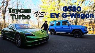 Porsche Taycan Turbo vs Mercedes G580 Electric G-Wagon | $185k Luxury EV Showdown