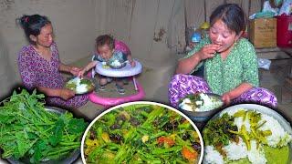 Green Pumpkin & Buff Dry meat fry recipe with rice eating फर्सिको मुन्टा र रागाको सिकुटिको तरकारी