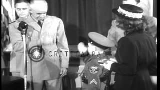 General Omar Bradley presents the Medal of Honor to families of American army men...HD Stock Footage