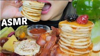 Mini Pancakes Stacks, Bacon & Egg with Exotic Fruits *NO Talking Eating Sounds | N.E Let's Eat