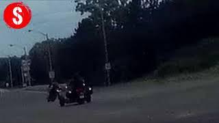 Motorcycle loses control on Steeles Ave at Woodbine Ave in Toronto Canada