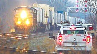 2 CSX Trains Meet Pickup Truck Plus More Trains!