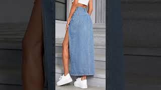 High waist split thigh denim maxi skirt for women's & girl's #longskirt @KnoxFashion-m5v