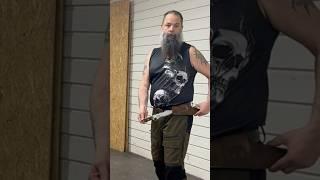 Professional Axe and knife throwing Viking from Sweden. Fastdraws knife and throws with left hand.