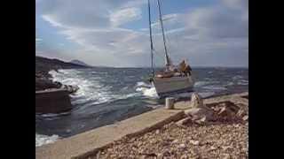 Narrow passage and strong winds in Privlaka Mali Lošinj, Croatia