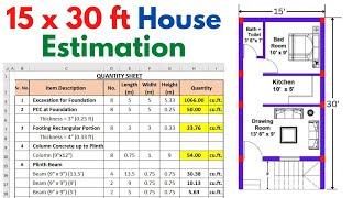 Building Estimation || Estimation Excel Sheet || 15x30 House Estimation | Quantity Estimation
