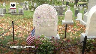 Susan B. Anthony headstone covered in plexiglass