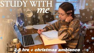 2.5-HOUR STUDY WITH ME || cozy christmas lights, background noise, no music, real time, 10-min break