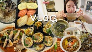 VLOG | 먹방 브이로그 | 취미가 셀프사육 ( 두바이초콜렛케이크, 이웃집통통이 쫀득빵, 냉모밀, 초밥, 마라탕, 키토김밥 만들기, 짜파게티, 피자, 베이글 등)