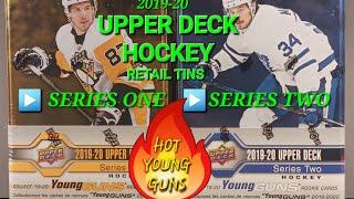 2019-20 UPPER DECK HOCKEY SERIES ONE & TWO RETAIL TINS HUNTING YOUNG GUNS HUGHES, MAKAR, & SUZUKI