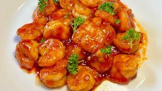 Sweet & Sour Prawns With Garlic And Tomato Sauce, Juicy Tender And Tasty!  Super Easy Recipe 