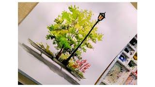 watercolour painting tutorial | street light painting by watercolour