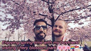 Enjoying spring time with my boyfriend visiting cherry blossom park  (gay couple In Finland) 