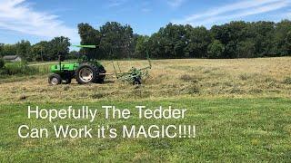 Cutting and Tedding A WET 3rd Cutting ALFALFA 2020