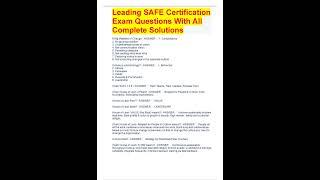 Leading SAFE Certification Exam Questions With All Complete Solutions