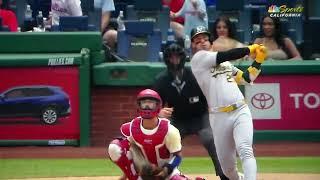 Oakland Athletics' Brent Rooker hits 450 ft home run to center field vs. Philadelphia Phillies