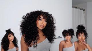 Curly Hair w/ Bangs Wig + Hairstyle Ideas | EASY & QUICK ft. Gorgius Hair